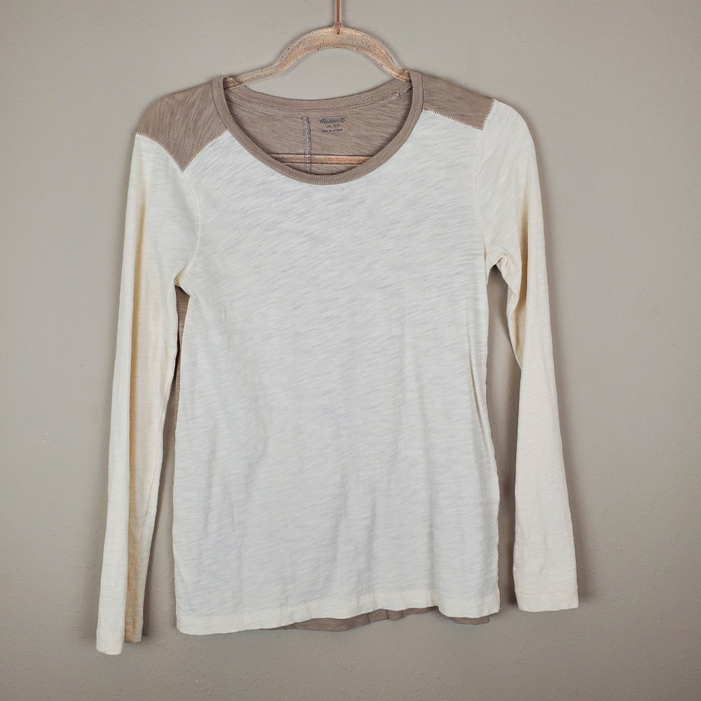 Madewell Long Sleeve Cream & Tan Shirt